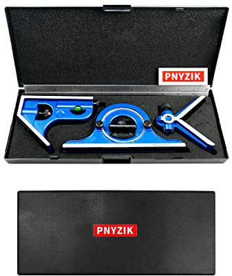 4PCS 12 Inch Combination Square Ruler Set Protractor Satin, 4-R Graduation, Ideal for Woodworking Metalworking Cabinets Joinery Steel Iron Case