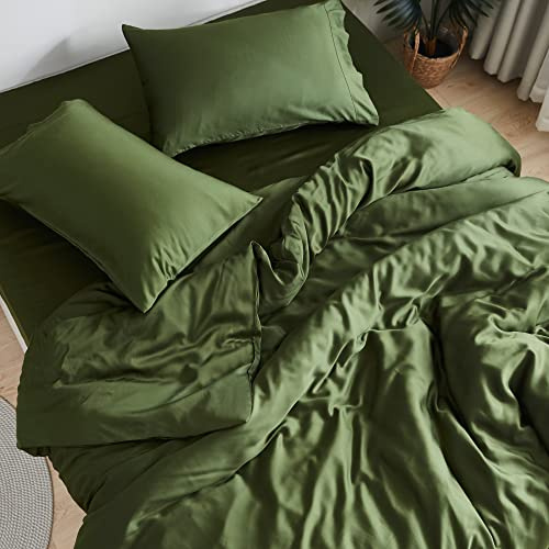 DOZ Sheet Set, 100% Viscose derived from Bamboo, Organically Grown, Buttery Soft, Cooling Sheets, High GSM, Deep Pockets - 3 Piece - 2 Pillowcases 1 Fitted Sheet (Forest, Queen)