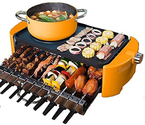 Parrilla eléctrica portátil Parrilla interior Parrilla eléctrica de doble propósito Olla eléctrica y placa de barbacoa Máquina de pinchos eléctricos con rotación for fiestas en interiores o exteriores