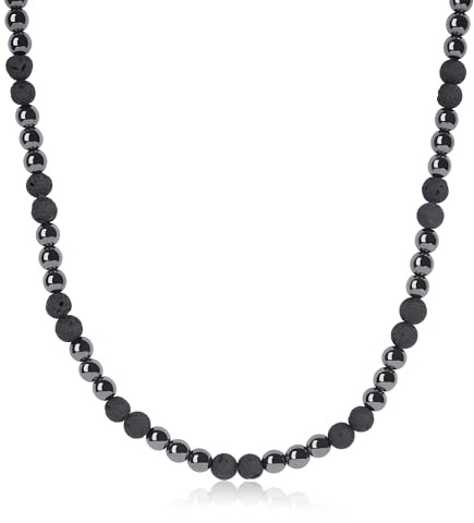 GAVU Collana da Uomo di Pietre Naturali e Cristalli con Perline di Ematite e Pietra Lavica 60cm