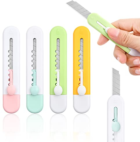 Focenat Brieföffner, Effizient Kuvertöffner mit Einziehbares Scharfen Kanten, Mini Kunststoff Tasche Messer Schreibwaren, Tragbares Cuttermesser zum Verpacken Post Papier Schneiden (3)