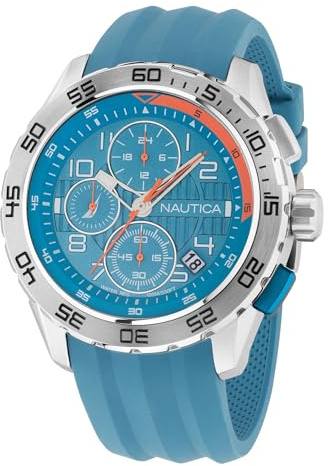 Nautica NAPNSS303 NST 101 - Orologio da uomo con cinturino in silicone, colore: argento/azzurro/blu, tono argento/azzurro/blu, Cinturino