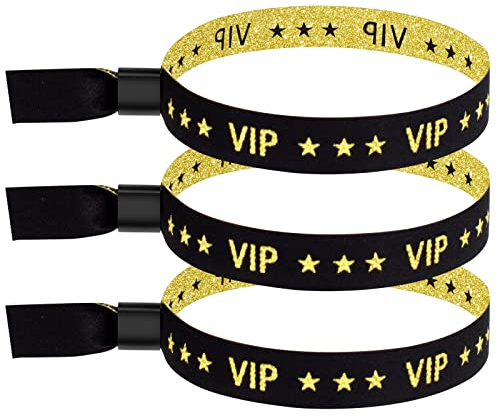 100 Pcs VIP Wristbands for Events, Premium Cloth Fabric Wrist Bands with Shimmering Lurex Jacquard Weaving, Adjustable Disposable Security Lock Bracelets for Festivals, Nightclubs and Party, Black