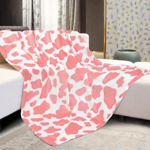 HSEEC Decke mit Kuh-Druck, weich, gemütlich, warm, Kuhdecken und Überwürfe, warmes Plüsch-Fleece, Flanell, rosa Kuh, Bedruckte Decke, Geschenk für Erwachsene, Mutter, Reisedecke, alle Jahreszeiten,