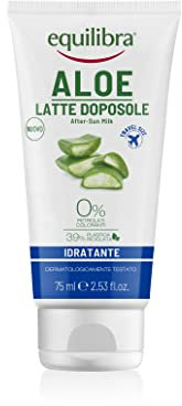 equilibra Solari, Aloe Latte Doposole Idratante Travel Size, a Base di Olio di Carota, Vitamina E, Aloe Vera equilibra (40%), Doposole Idratante che Rinfresca e Riequilibra la Pelle Arrossata, 75 ml