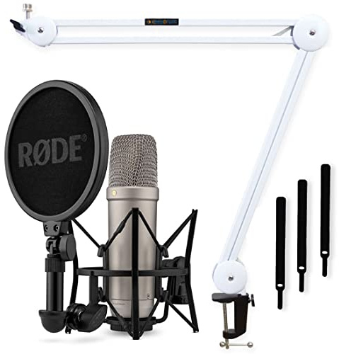 Rode NT1 5th Generation XLR USB Studio-Mikrofon Silber + keepdrum MS138 WH Gelenkarm Tischstativ Weiss