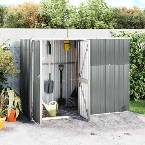 Keketa Homgoday Gartengeräteschuppen aus verzinktem Stahl, grau, 225 x 89 x 159/161 cm, für Gartenwerkzeuge und Pool-Zubehör Model316214