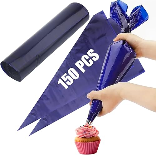 ZEONHEI 150 bolsas grandes de 20 pulgadas, bolsas gruesas para glaseado, bolsas pasteleras desechables para decoración de pasteles, azul oscuro, rollo fácil de quitar, 50 piezas