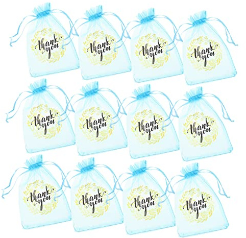 ASEELO Organza-Beutel mit Kordelzug, transparent, für Hochzeit, Party, Süßigkeiten, für Hochzeit, Erntedankfest, Lehrertag, Abschlussfeier, 50 Stück (blau)