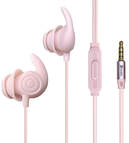 Hmusic Écouteurs de Sommeil filaires, Ultra légers en Silicone Souple de 3,5 mm avec Micro pour Le Sommeil latéral, Le Yoga, Les Voyages, la méditation (Rose)