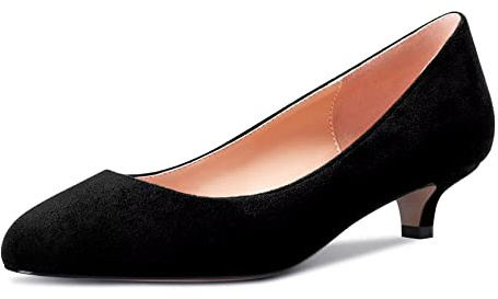 Castamere Femmes Fille Aiguille Bas Kitten Talon Heel Rond Bout Slip-on Escarpins Classique Cute Bureau 3.5 CM Heels Noir 41 EU