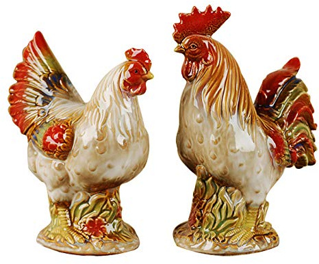 Hahn-Henne-Statue aus Keramik, handgefertigte Sammlerstücke, Kunst, Vintage-Stil, Zuhause, Wohnzimmer, Tischdekoration, Geschenk für Hühnerliebhaber