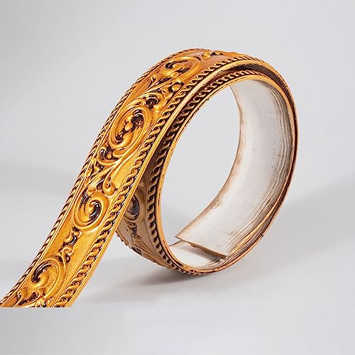 Guest Ruyunlai Bordüre selbstklebend 2- Vintage-Gold 6 x 300 cm zum Aufkleben für Wohnzimmer Küche Badezimmer Tapetenrahmen Abnehmbare Wasserdicht Bodenleiste Verdicken PVC Dekorative Bordüre