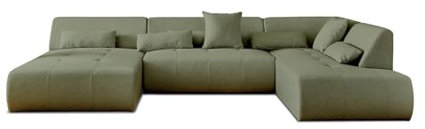Lisa Design Onyx – 7-Sitzer Wohnlandschaft rechts – aus Stoff Salbeigrün