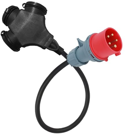 CEE Starkstrom Adapter,CEE Adapter Starkstrom 16A 400V Stecker auf CEE 3 X 230V Schuko Kupplung IP44,5x2,5mm Gummikabel 0,5 Meter. Adapter 16A auf 230V. Starkstrom Verteiler
