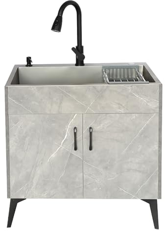 Outdoor Stainless Steel Utility Sink with Cabinet, Free Standing Catering Commercial Sink for Kitchen, Bathroom, Restaurant, Farmhouse, Laundry (Color: Light)