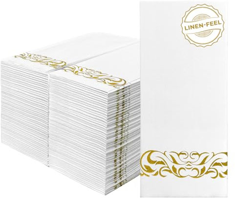 Biocean 100 goldfarbene Einweg-Servietten, dekorative Papierservietten, Abendessen, Masse, Leinen, dicke Gästehandtücher für Badezimmer, Küche, Alltag, Party, Urlaub, Hochzeit, Cocktail