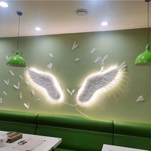Decorazione Murale Scultura da parete, Decorazione da parete luminosa con ali di piume, Stile contemporaneo, Decorazione per finestra su parete, Decorazione scultorea in bassorilievo (Luce calda 250)