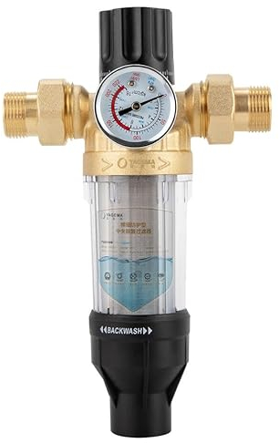 20/25 mm Latón Filtro de retrolavado Filtro de agua, filtro de sedimentos, prefiltro, filtro de agua reutilizable con indicador de presión, limpiador de estación de agua doméstica (20 mm)