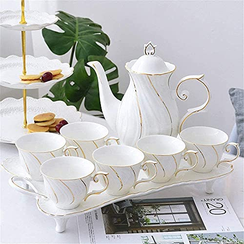 asdchZen Service à thé et café 8 pièces en porcelaine émaillée avec 6 tasses et plateau - Service à café et à café - Garniture dorée