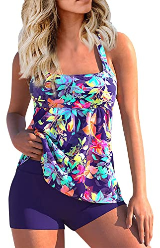 Tankini Mujer 2024 Tallas Grandes Reductor Traje de Baño Mujer Dos Piezas con Relleno Niña Swimsuit Deportivo Sexy Verano Trikini Brasileño Natacion Arena Bañadores Beachwear Púrpura 5XL