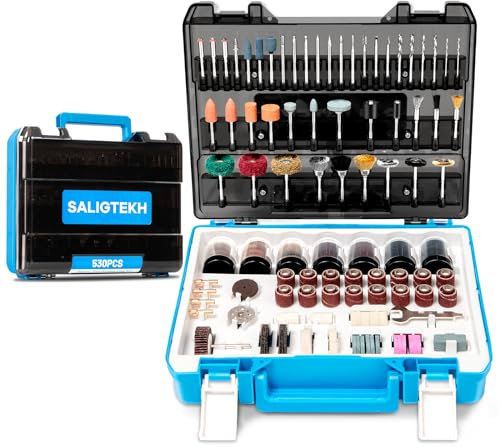 SALIGTEKH Rotary Tool Accessory Kit,530 Pcs Tool Kit, 1/8(3.2mm) Diameter Shanks, Universal Kit Fits All Tool for Carving, Sanding, Cutting, Drilling, Grinding, Cleaning and Polishing