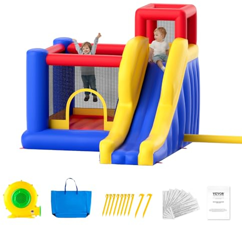 VEVOR Aufblasbares Hüpfburg, hochwertiges Spielhaus-Trampolin für den Außenbereich, Hüpfburg mit Gebläse, Rutsche und Aufbewahrungstasche, 340 x 260 x 230 cm Hüpfburg für den Garten der Familie