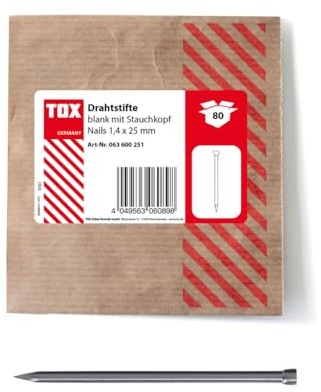 TOX Chiodi a filo 1,4x25 mm con testa rovesciabile per fissaggi quasi invisibili nel legno, acciaio nudo, 80 pezzi in confezione di carta richiudibile ed ecologica, 063600251