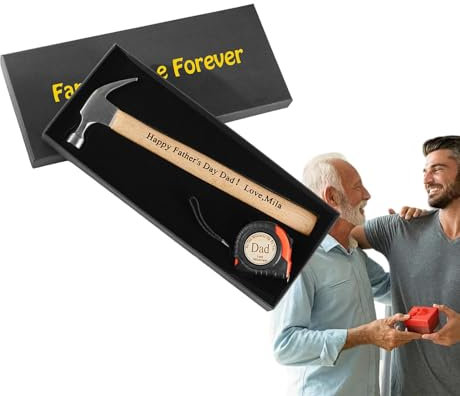 Marteau pour papa – Marteau gravé pour papa, outil personnalisé pour la fête des pères | Ensemble d'outils marteau avec mètre ruban, mètre ruban en bois personnalisé, marteau souvenir personnalisé