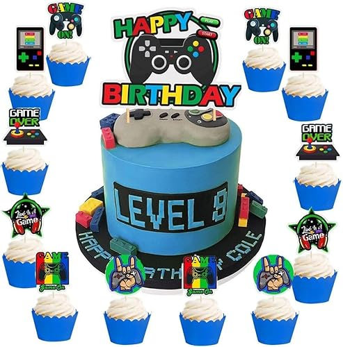 HCRXVV playstation Tortendeko Junge Geburtstag Gaming Controller deko kuchen Videospiel Cupcake Toppers Gamer Torte Deko Muffin Kuchen Deko für Jungs Spielthemen Kindergeburtstag Party