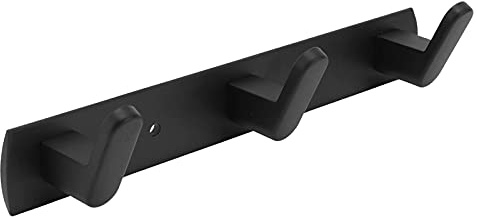 Jwthee Perchero de pared, Perchero negro mate, ganchos para abrigos de entrada, colgador de toallas, ganchos para sombreros, ganchos para batas para cocina, entrada y baño (3 ganchos)