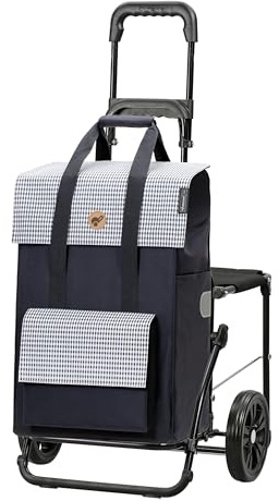 Andersen Einkaufstrolley - klappbar - 54 Liter - mit Klappsitz bis 120 kg | belastbar 50 kg - Stahlgestell - Trolley - Komfort Shopper Milla blau
