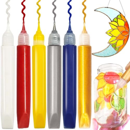 FUNSHOWCASE Acrylic Paint Pens 6 Colors Metallic Glass Paint Outliners