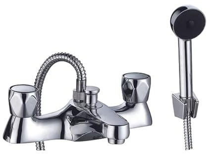 Hestia Mitigeur de baignoire et douche à montage sur pont – Finition chromée élégante, double levier de commande, compatible haute pression, complet avec pommeau de douche à main, réglage facile de la