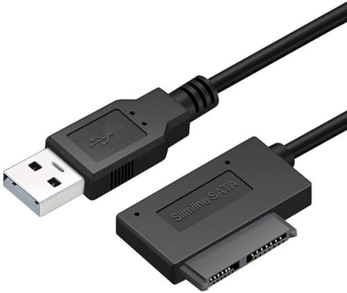 AYMBH USB 2.0 to 7+6 13Pin Slimline SATA Cable Adapter, 34CM, 90° Angled Connector for External DVD/CD Rom Optical Drives, Data Transfer, Backup, Disk Imaging, Compatible with Laptop CD DVD Rom