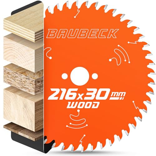 BAUBECK Sägeblatt 216x30 2.4mm Schnitt in Holz 48 Zähne für Kapp- & Tischkreissägen, wie Metabo KGS 216M, Bosch GTS 635-216, GCM 8 SJL kompatibel, Kreissägeblatt 216, Kappsägeblatt 216