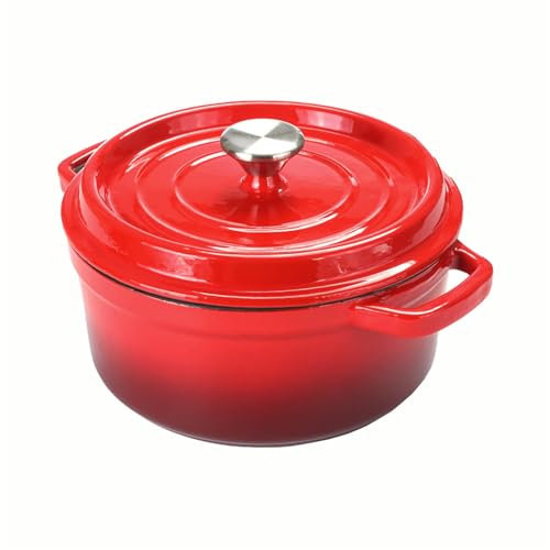 cocotte, Marmite en fonte émaillée au four, Mini cocotte légère avec couvercle, marmite ronde antiadhésive for ragoût domestique Durable(Red,22cm)