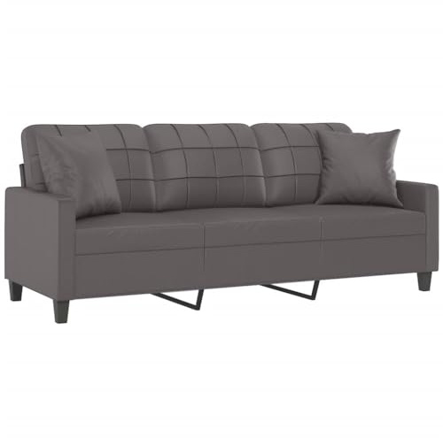 HEFZGDB 3-Sitzer-Sofa mit Zierkissen Grau 180 cm Kunstleder Sitzgarnitur Wohnzimmer Couch Klein Jugendsofa Kleine Couch Jugendzimmer für Aufenthaltsraum Büro Wohnbereich Schlafzimmer