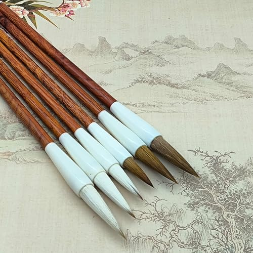 XCSJ 6 Pcs Chinesisches Kalligraphie Pinsel, Chinesisches Pinselset, Professionelle Sumi Pinsel Für Anfänger, Studenten, Künstler, Kalligraphie und Malerei, 3 Größen, 2 Material