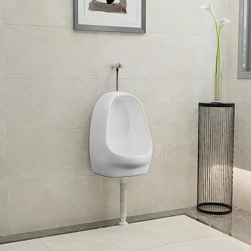 Myheimly Wandurinal mit Spülventil Keramik Weiß Pissoir Pissbecken Pinkelbecken Absaugeurinal Ablauf Badezimmer Top Spülung Klassisch