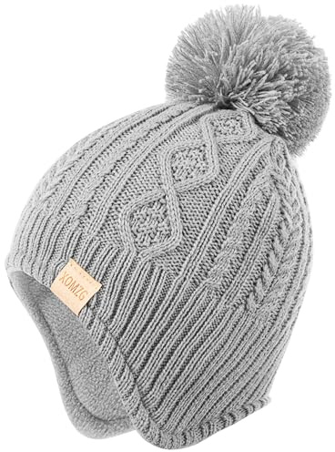 Baby Beanie Hat, vintervarm stickad mössa och halsduk med pom pom för flickor, vintermössa för småbarn (0-36 månader)