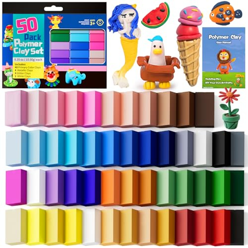 iFergoo 50 Colors Polymer Clay, Oven Bake Modeling Clay Set for Kids