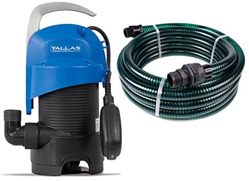 Tallas D-DW 400 mit Ablaufschlauch 7 Meter - Schmutzwasserpumpe - 8.400 L/Std. - 440W - Förderhöhe 7 m - Korngröße 30 mm - Schwimmer - Tauchpumpe