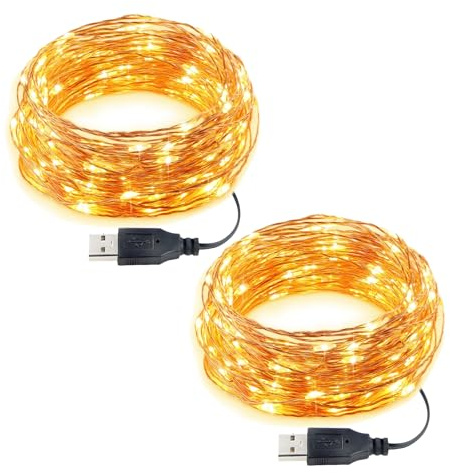 2 Stück Led Lichterkette mit USB, IP65 Wasserdicht, 5M 50er Micro LED Kupferdraht Lichterkette, Wasserdicht Weihnachten Weihnachtsbaum Lichterketten für Party, Garten, Hochzeit, Deko, Warmweiß