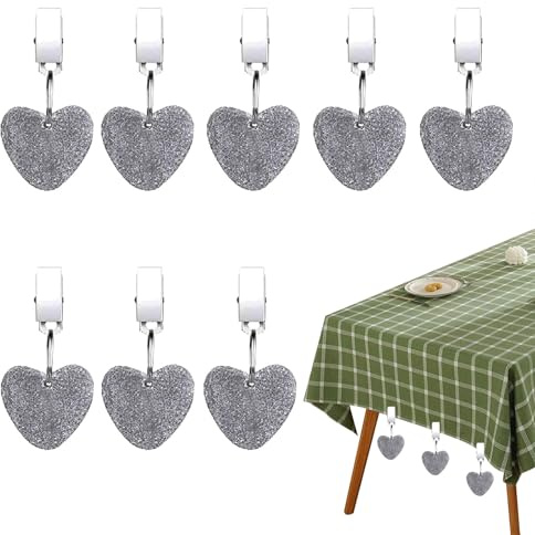 CHUANFU 8 Pezzi Pesi per Tovaglie in Marmo, Pesi per Tovaglia in Forma di Cuore, Fermatovaglia Antivento, Compatti e Resilienti, per Feste, Casa, Matrimonio, Decorazione da Tavolo, Grigio