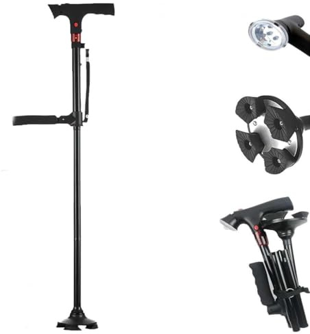 Ready Walker Cane with Light, Gehstock mit Licht & Alarm, Einstellbare Faltbare Stöcke, Leichter und Tragbarer Reisegehstock mit Doppelgriff, Alle Gelände Gehstock für Männer und Frauen