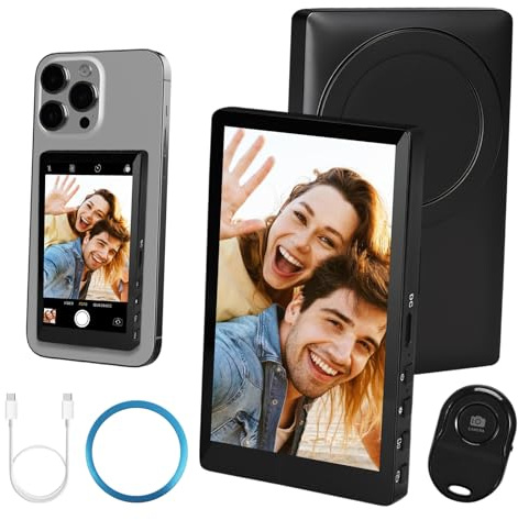Magnetic Selfie Monitor, 3,97 Smartphone Rückkamera Magnetisch Handy Selfie Monitor Bildschirm kompatibel mit iPhone und Android, Kabellose Verbindung mit Sound für YouTube TikTok Vlog