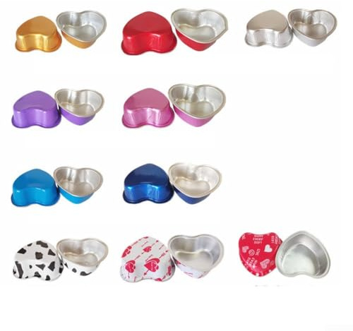 Besshepplo 10 pirottini in Alluminio con Coperchio, a Forma di Cuore, da 100 ml, per Torte e Muffin, Ideali per Feste (Oro)