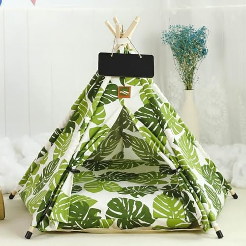 Stilvolles Haustier-Tipi-Zelt mit abnehmbarem Kissen, faltbares Katzen- & Hundezelt-Haus mit Massivholzrahmen für den Innenbereich (Mehrere Muster & Größen)(A,M)