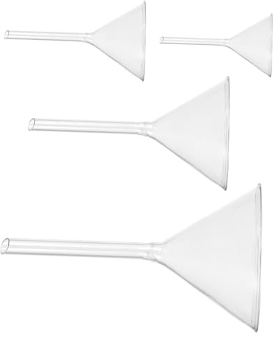NUOBESTY 4 piezas Embudo de Vidrio Grueso de Cuello Corto Embudos Triangulares Resistentes para Cocina y Laboratorio Llenado Preciso de Líquidos y Esencias con Tallos